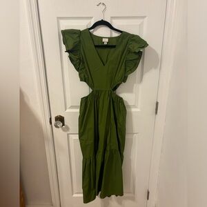 Olive Green Maxi Dress with waist cutouts